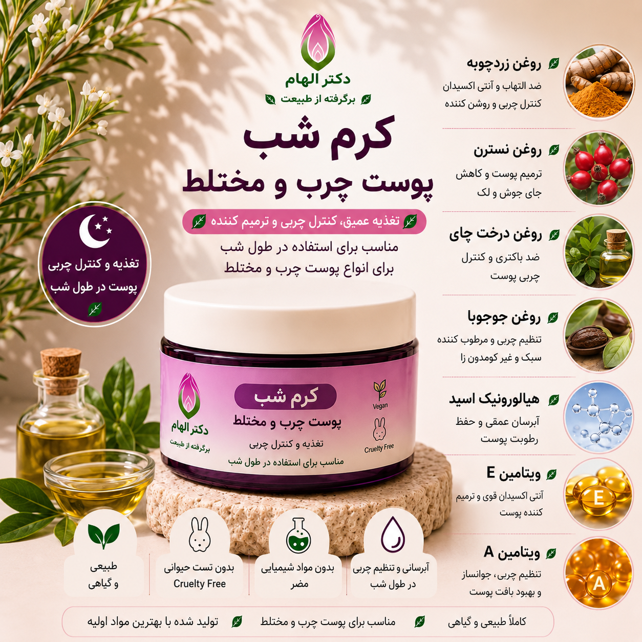 کرم شب پوست چرب دکتر الهام