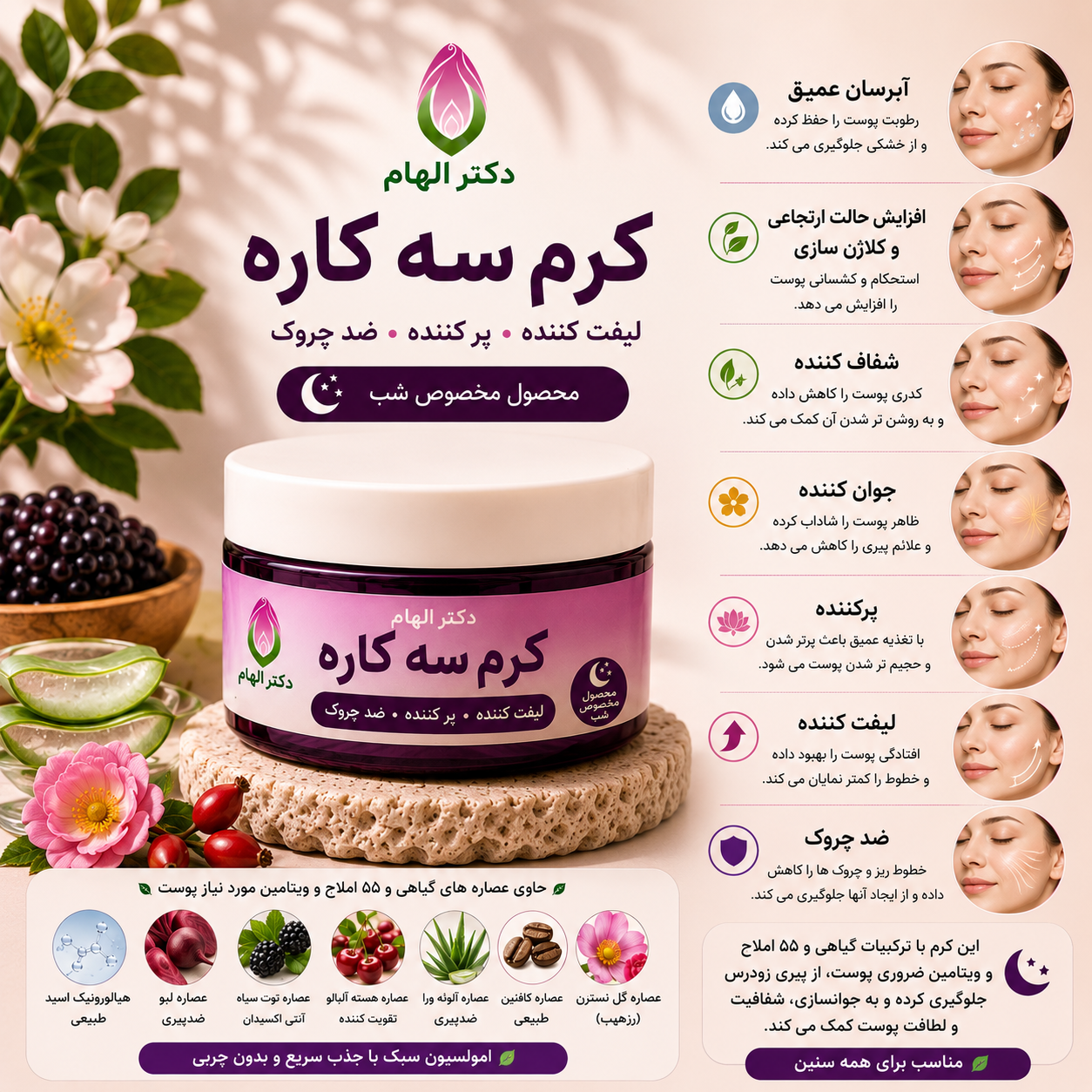کرم سه کاره پوست نرمال و خشک دکتر الهام
